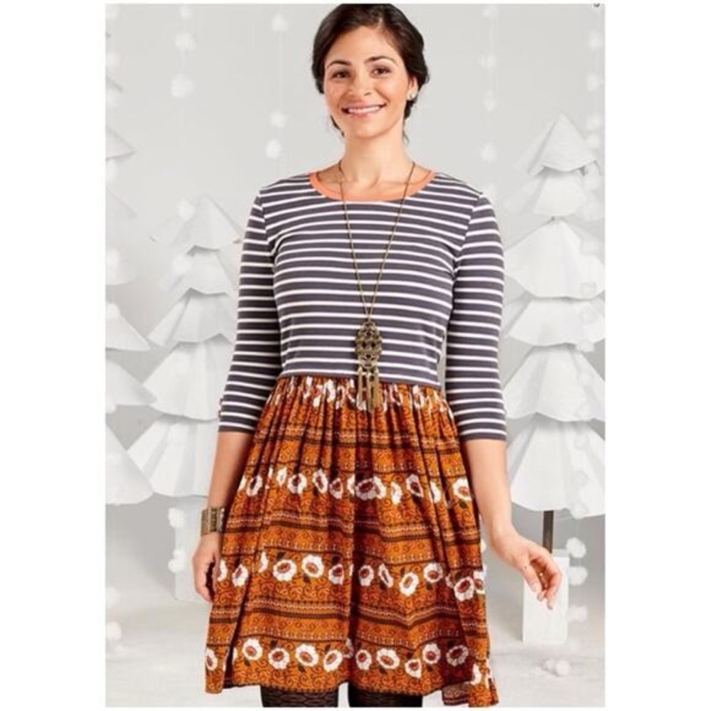 Matilda Jane Striped Gray and Patterned Orange Dress